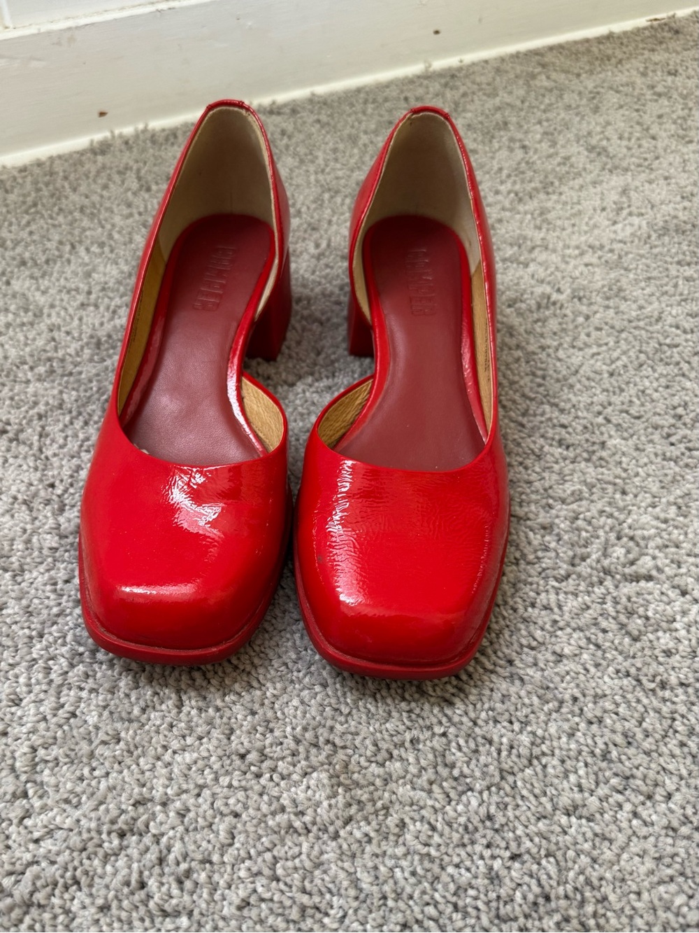 Camper Red Patent Block Heel Pumps